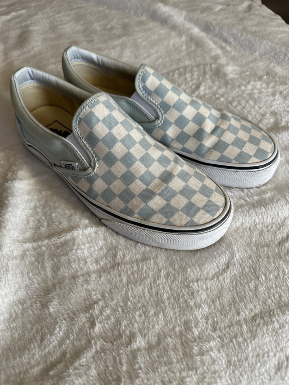 Vans Classic Slip-On Checkerboard in Light Blue and White